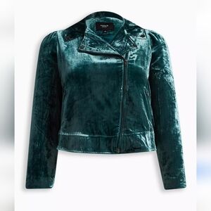 Torrid 1x Velvet Forest green Moto Jacket